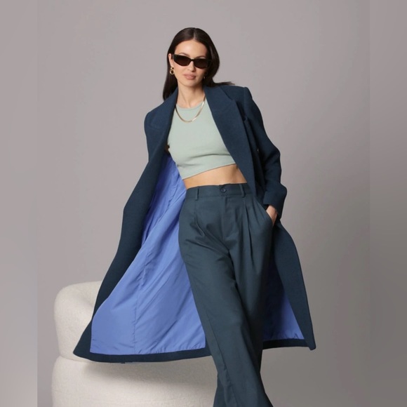 AVEC LES FILLES Wool Blend Double-Breasted Tailored Coat Size M Color Deep Teal - Picture 5 of 7